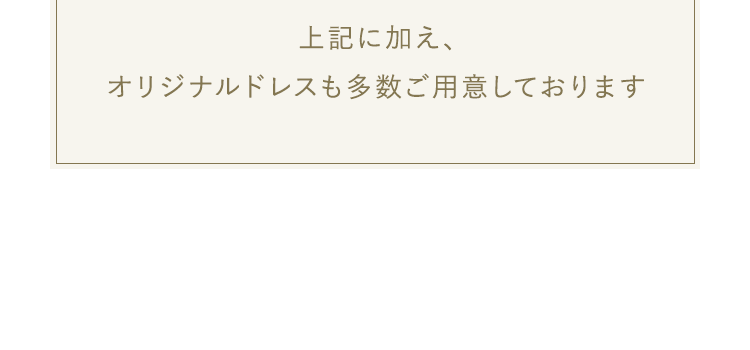 上記に加え、オリジナルドレスも多数ご用意しております